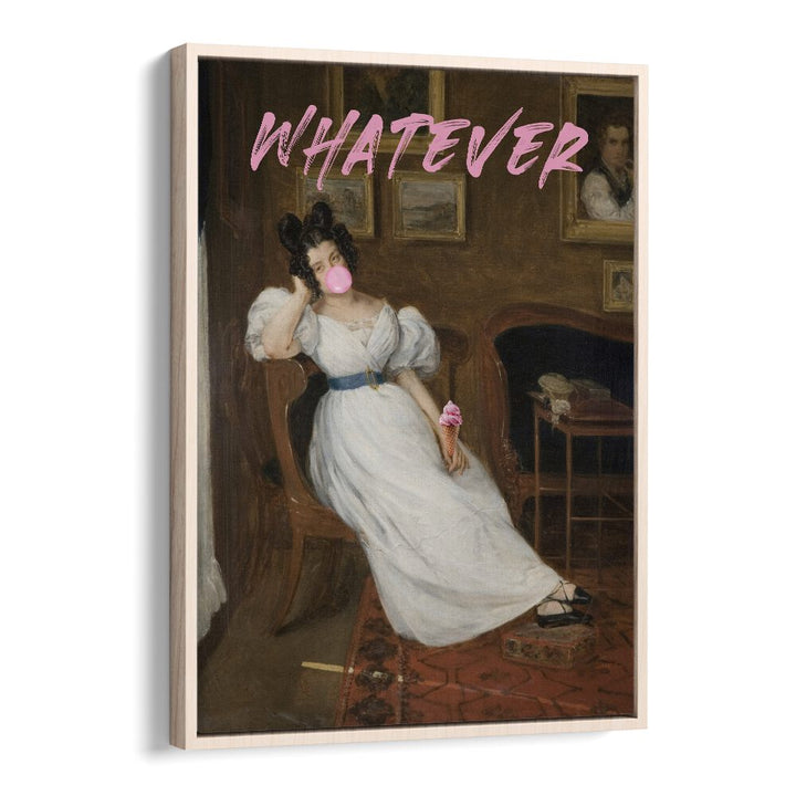 Stylish WHATEVER, ALTERED ART PRINTS in a floater frame, blending classic and modern artistic elements. Perfect for decor.