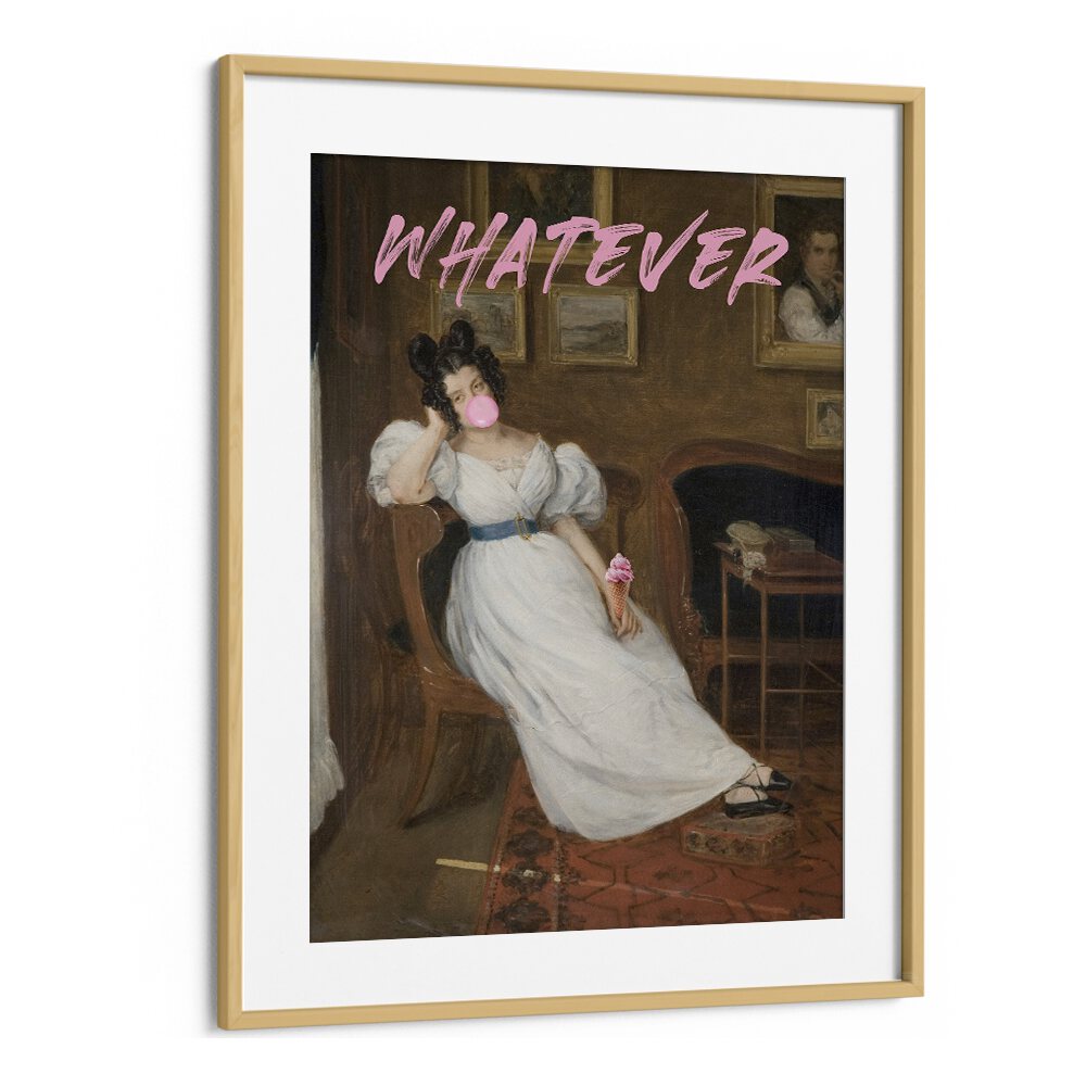 WHATEVER, ALTERED ART PRINTS in oak frame showcases a stunning blend of classic and modern art styles.