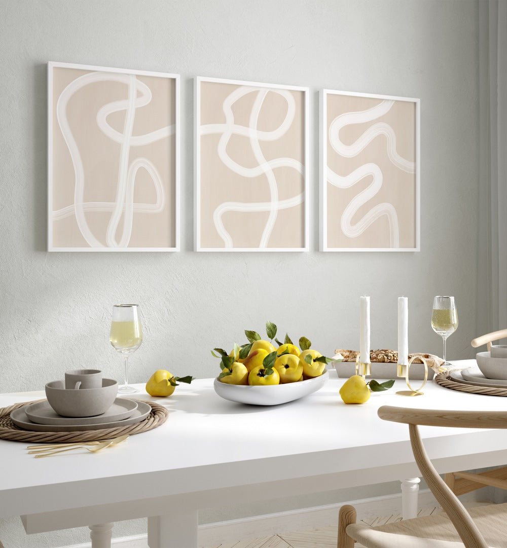 Stylish WHITE BRUSH STROKES, SET OF 3 PAINTINGS, perfect for enhancing modern home decor and minimalist spaces.