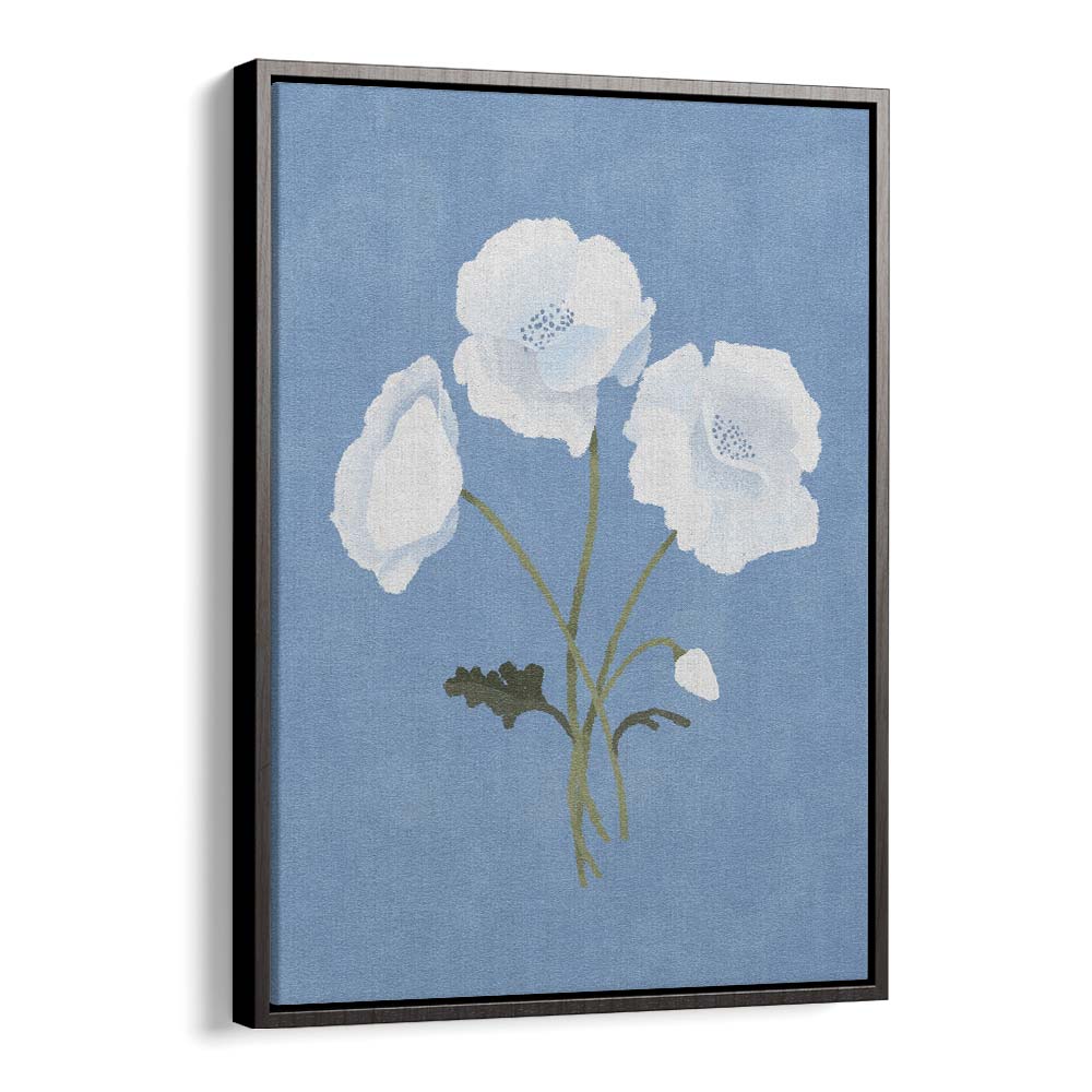 Elegant WHITE ON BLUE, FLORAL FLOWER PAINTINGS by Goed Blauw, showcasing serene botanical beauty in a stylish frame.