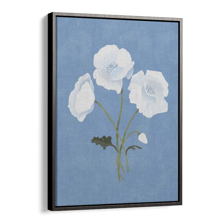 Elegant WHITE ON BLUE, FLORAL FLOWER PAINTINGS by Goed Blauw, showcasing serene botanical beauty in a stylish frame.