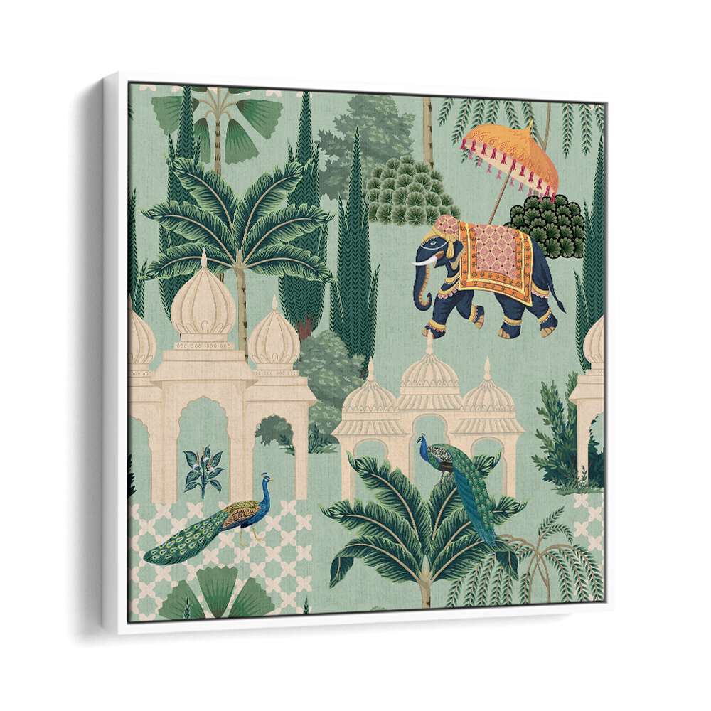 Discover the vibrant PEACOCK AND ELEPHANT PARADE, INDIAN ART PAINTINGS, capturing Mughal elegance for your decor.