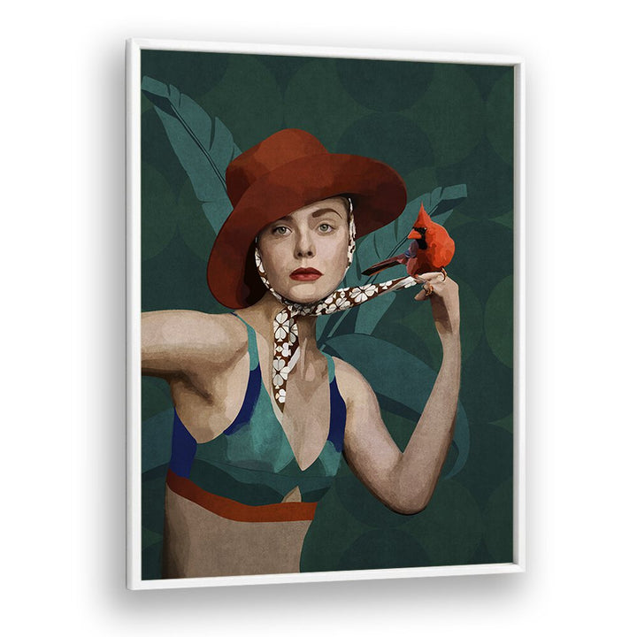KARDINAL KUSLU KIZ, PORTRAITS showcases a chic woman with a cardinal, perfect for enhancing your space.