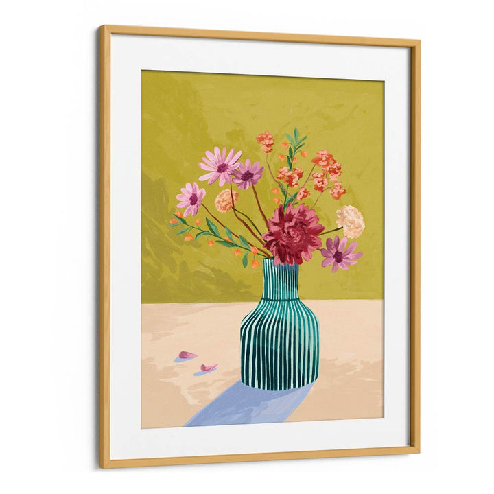 Vibrant WILDERFLOWERS, FLORAL FLOWER PAINTINGS in a teal vase, adding nature's beauty to your space by Goed Blauw.