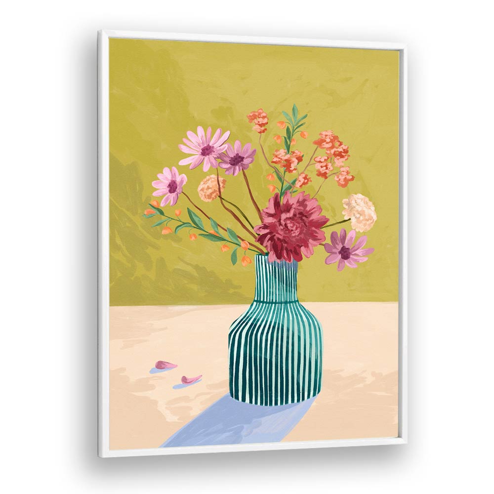 Vibrant WILDERFLOWERS, FLORAL FLOWER PAINTINGS in a teal vase, adding a serene touch to your space by Goed Blauw.