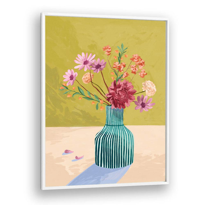 Vibrant WILDERFLOWERS, FLORAL FLOWER PAINTINGS in a teal vase, adding a serene touch to your space by Goed Blauw.