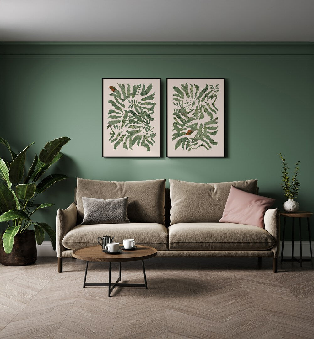 Transform your space with the WILDLEAF SYMPHONY SET, SET OF 2 PAINTINGS, showcasing vibrant nature-inspired designs.
