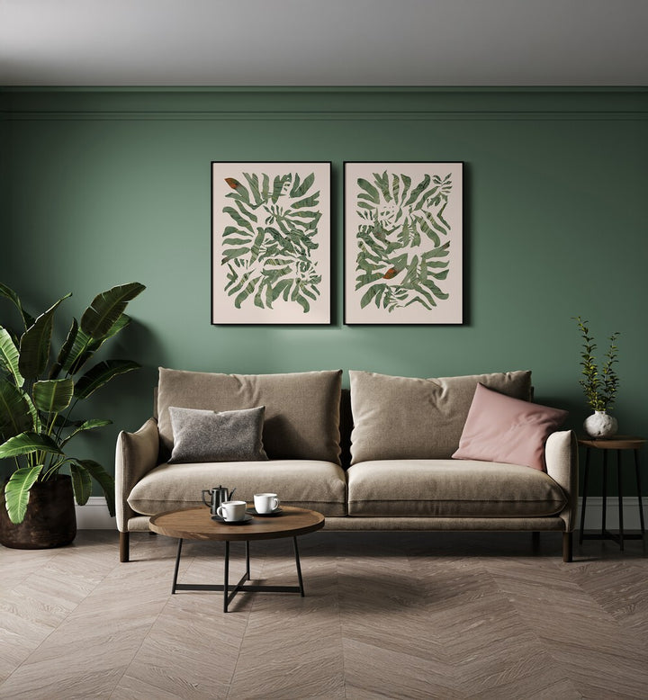 Transform your space with the WILDLEAF SYMPHONY SET, SET OF 2 PAINTINGS, showcasing vibrant nature-inspired designs.