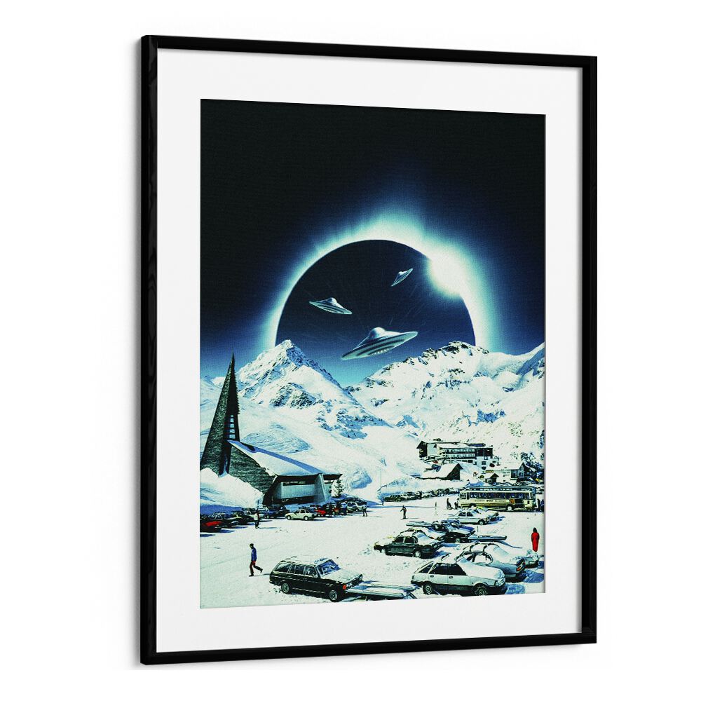 Winter Eclipse, Surreal Art Prints by Taudalpoi, features a striking sci-fi winter landscape in a sleek frame.