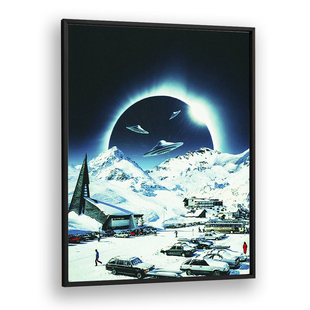 "WINTER ECLIPSE, SURREAL ART PRINTS by Taudalpoi features a stunning surreal landscape with a celestial theme."