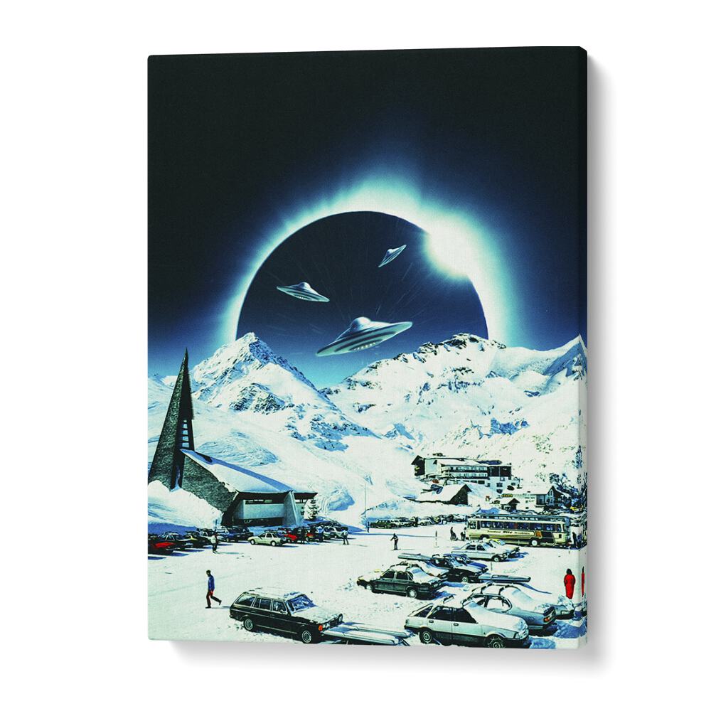 Surreal art prints featuring "Winter Eclipse" by Taudalpoi, blending winter landscapes with cosmic elements.