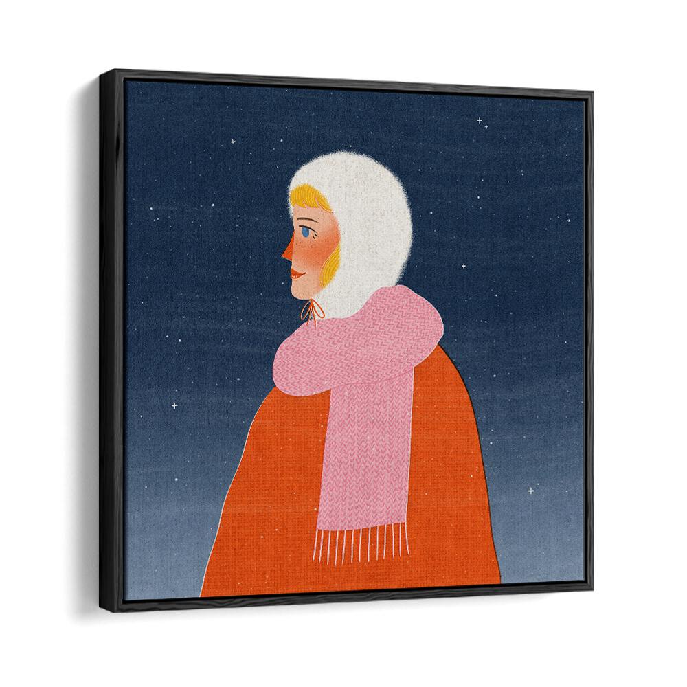Winter Walk Portrait By Julia Leister Women Illustration Paintings in Black Floater Frame