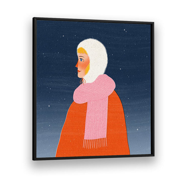 Winter Walk Portrait By Julia Leister Women Illustration Paintings in Black Plain Frame