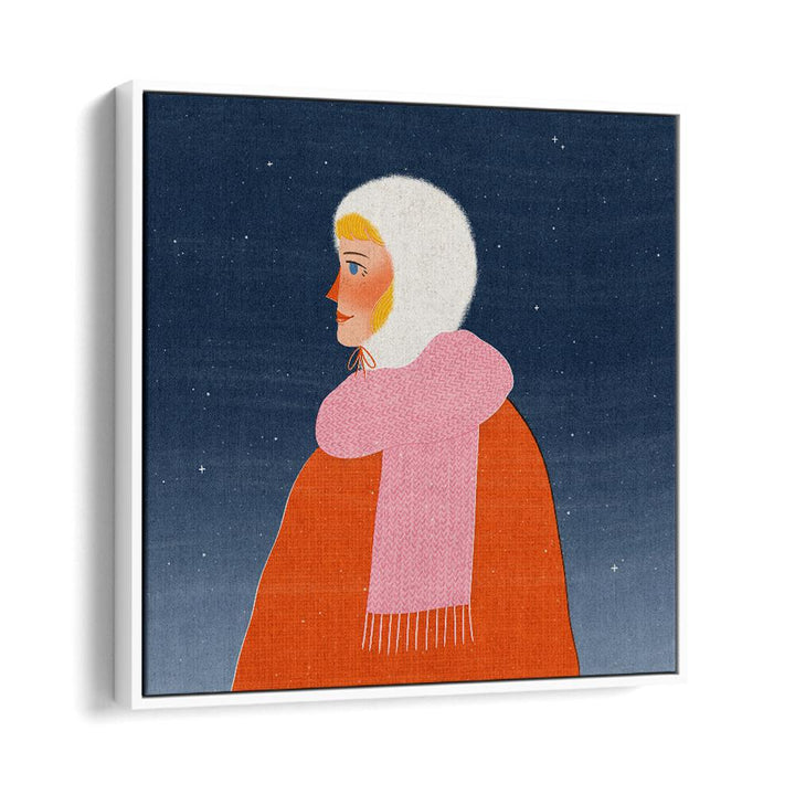 Winter Walk Portrait By Julia Leister Women Illustration Paintings in White Floater Frame