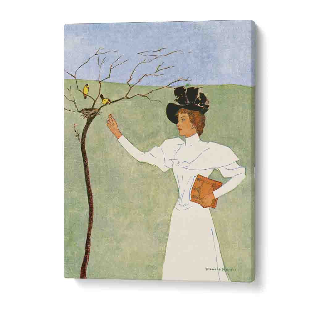 Woman Reaching For Birds 1894 Vintage Paintings in Gallery Wrap