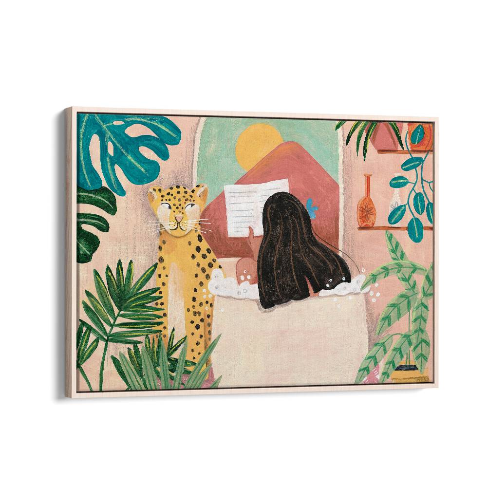 Vibrant portrait of a woman in bathroom, surrounded by lush decor, by Caroline Bonne Muller, reflects serene beauty.