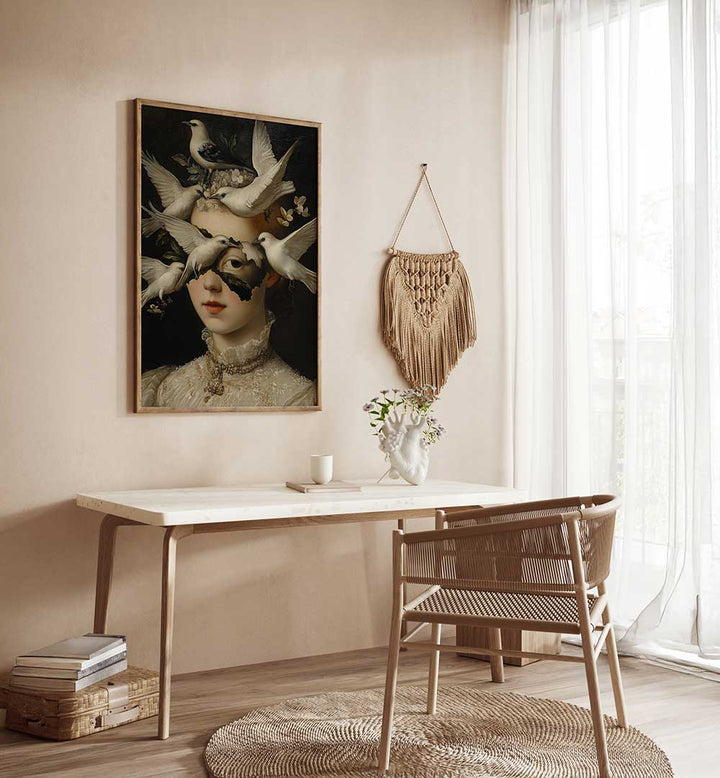 WOMAN WITH WHITE BIRDS