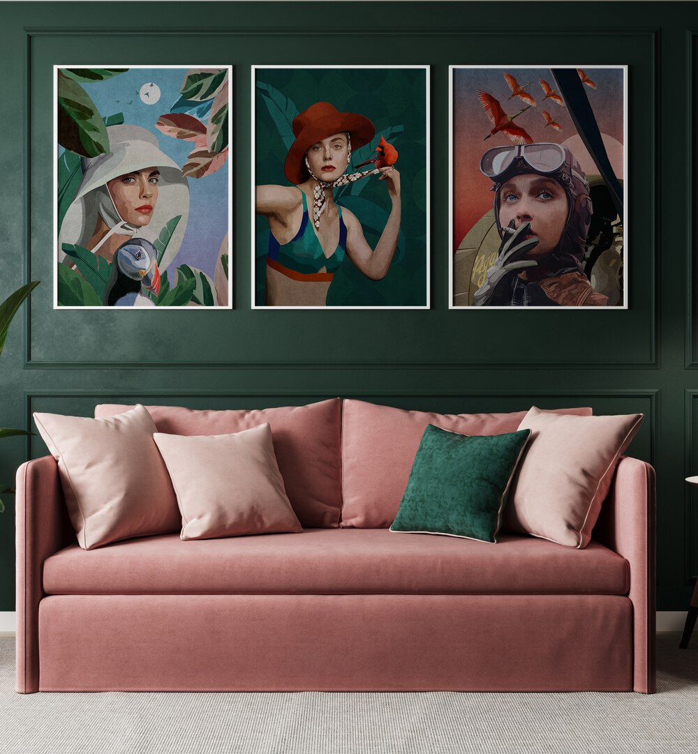 Elevate your decor with the WOMEN ADVENTURE, SET OF 3 PAINTINGS, showcasing elegance and empowerment in art.
