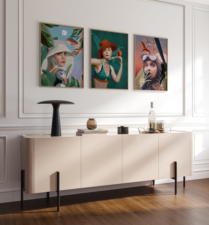 Transform your space with WOMEN ADVENTURE, SET OF 3 PAINTINGS showcasing elegance and the spirit of empowerment.