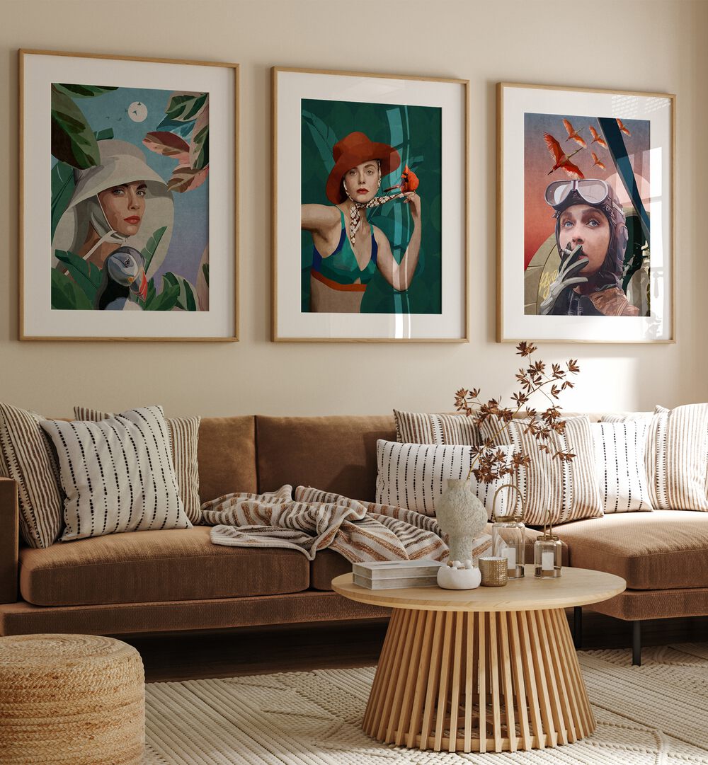 Elevate your decor with the WOMEN ADVENTURE, SET OF 3 PAINTINGS, celebrating empowerment and elegance.