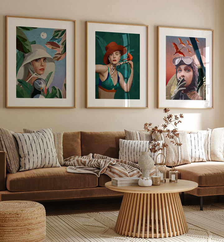 Elevate your decor with the WOMEN ADVENTURE, SET OF 3 PAINTINGS, celebrating empowerment and elegance.