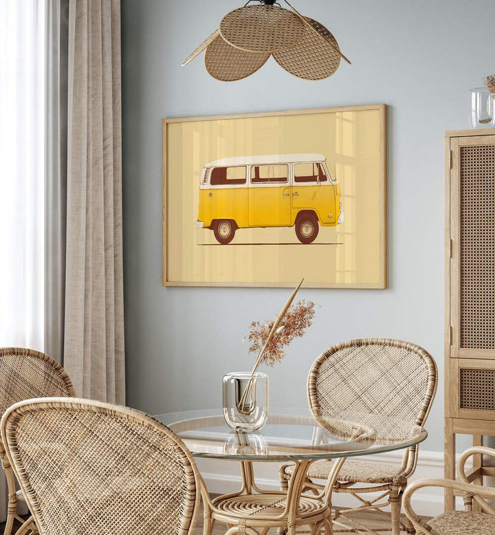 Brighten your space with the YELLOW VAN, CAR POSTERS by Florent Bodart, showcasing vintage automotive art charm.