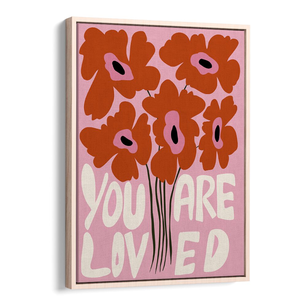 Bright floral painting titled "YOU ARE LOVED," showcasing vibrant blooms, perfect for decor from Miho Art Studio.