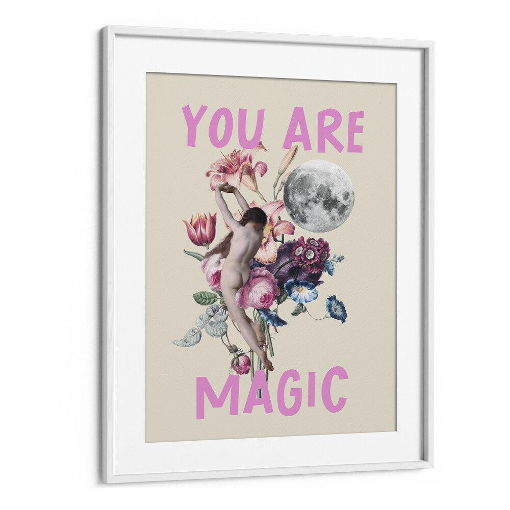 "YOU ARE MAGIC, ALTERED ART PRINTS by Grace Digital Art Co., a captivating floral and celestial artwork in a white frame."