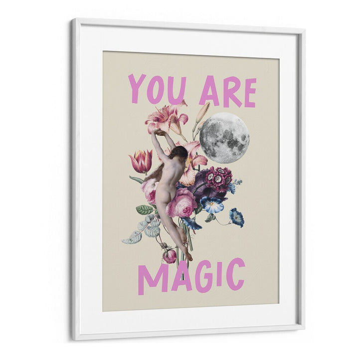 "YOU ARE MAGIC, ALTERED ART PRINTS by Grace Digital Art Co., a captivating floral and celestial artwork in a white frame."