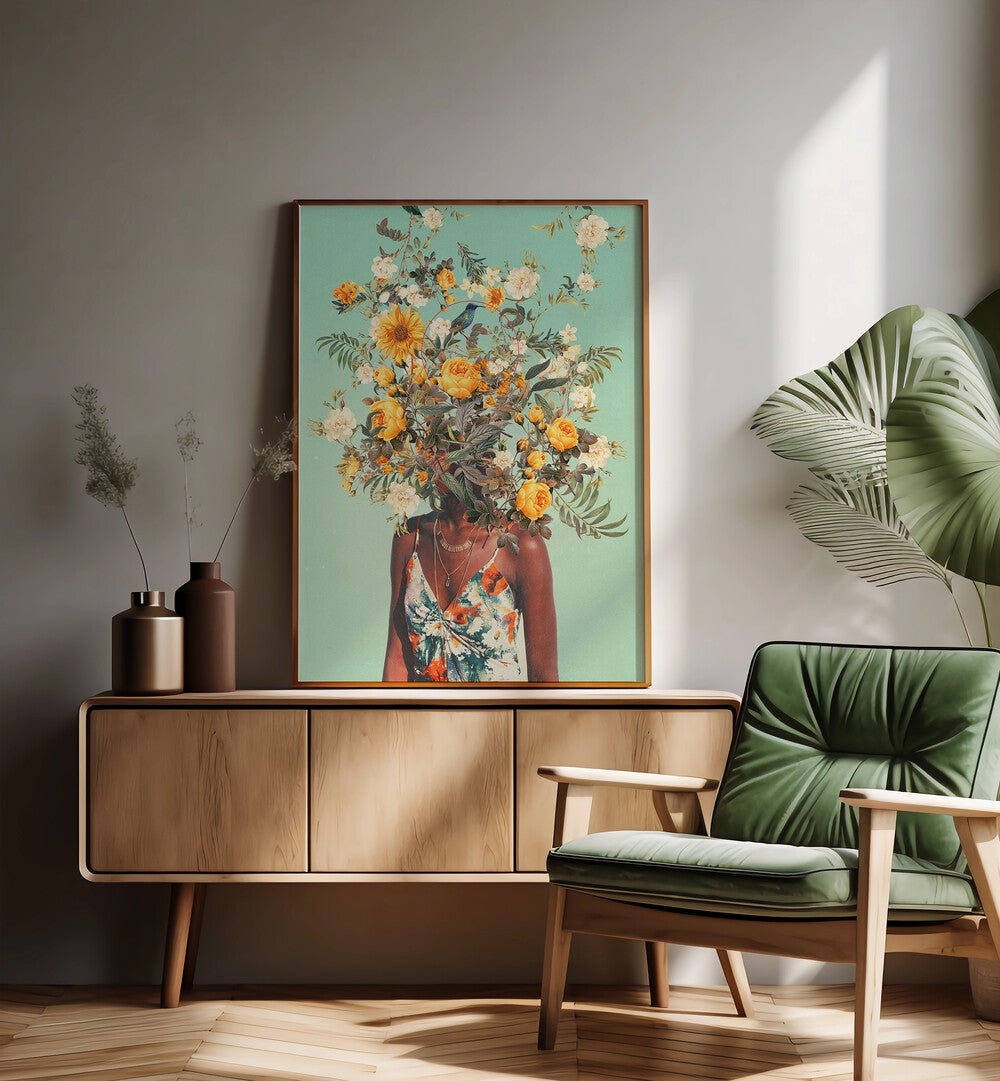 Surreal art print “YOU LOVED THOUSAND SUMMERS AGO” by Frank Moth, showcasing vibrant floral elements and a serene ambiance.