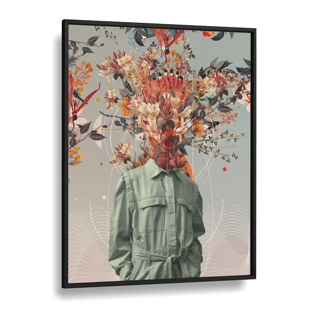Surreal art print "YOU SMELL LIKE HOME" by Frank Moth featuring vibrant floral imagery in a sleek black frame.
