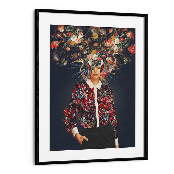 Colorful surreal art print "YOUR HEAD, SURREAL ART PRINTS" by Frank Moth, featuring a floral headdress.