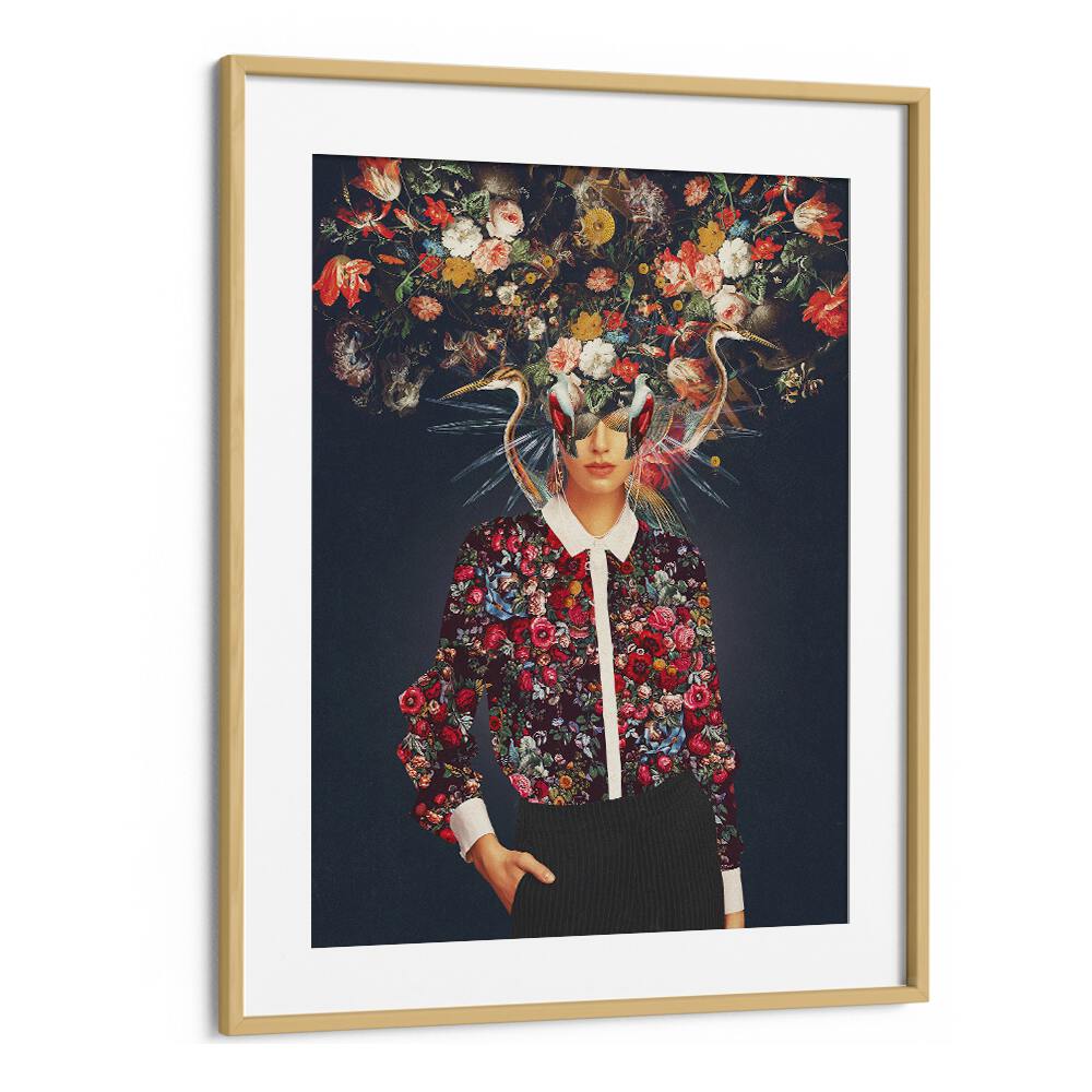 Explore YOUR HEAD, SURREAL ART PRINTS by Frank Moth, featuring a vibrant floral portrait in a stylish frame.