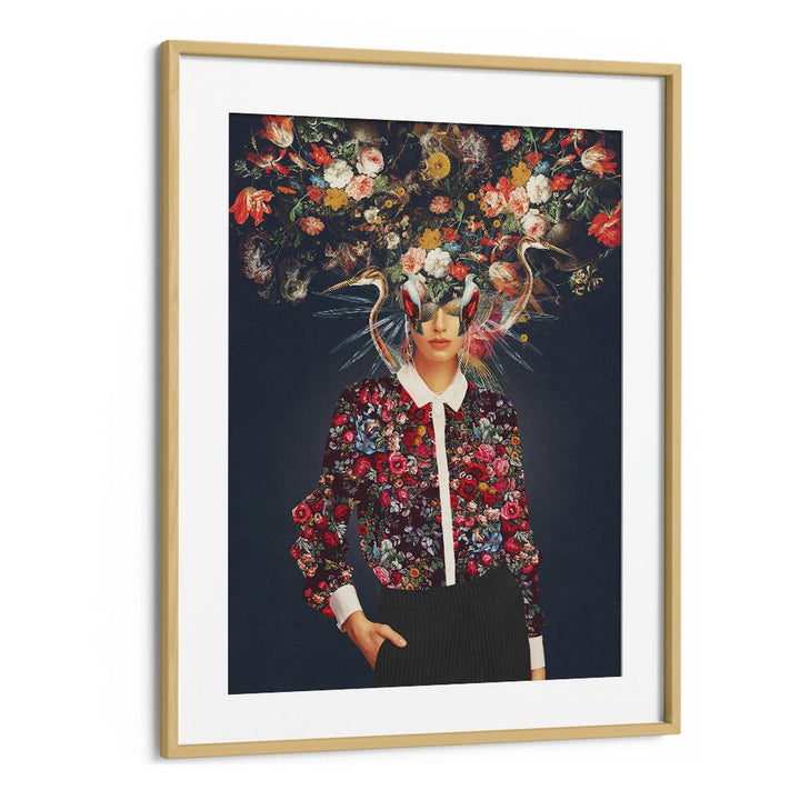 Explore YOUR HEAD, SURREAL ART PRINTS by Frank Moth, featuring a vibrant floral portrait in a stylish frame.