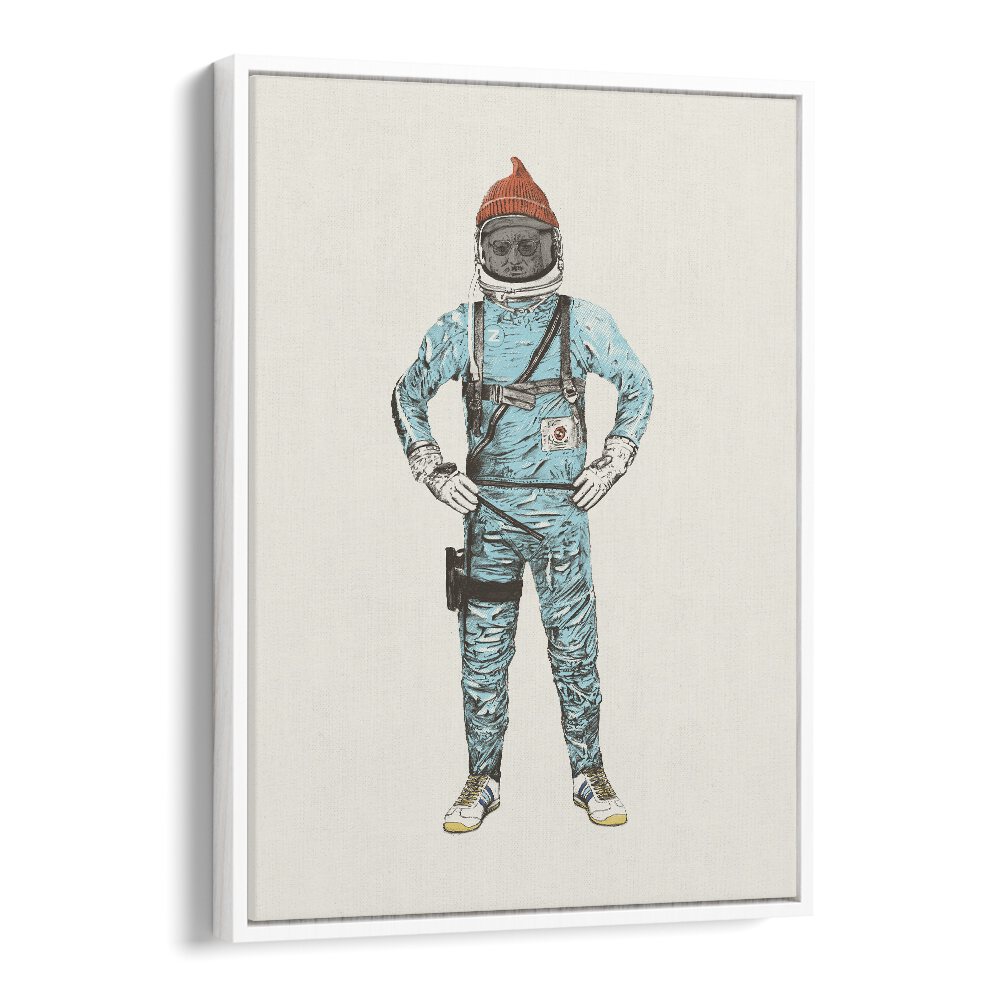 Framed print of Zissou in Space, Fantasy by Florent Bodart, showcasing a whimsical astronaut journey.