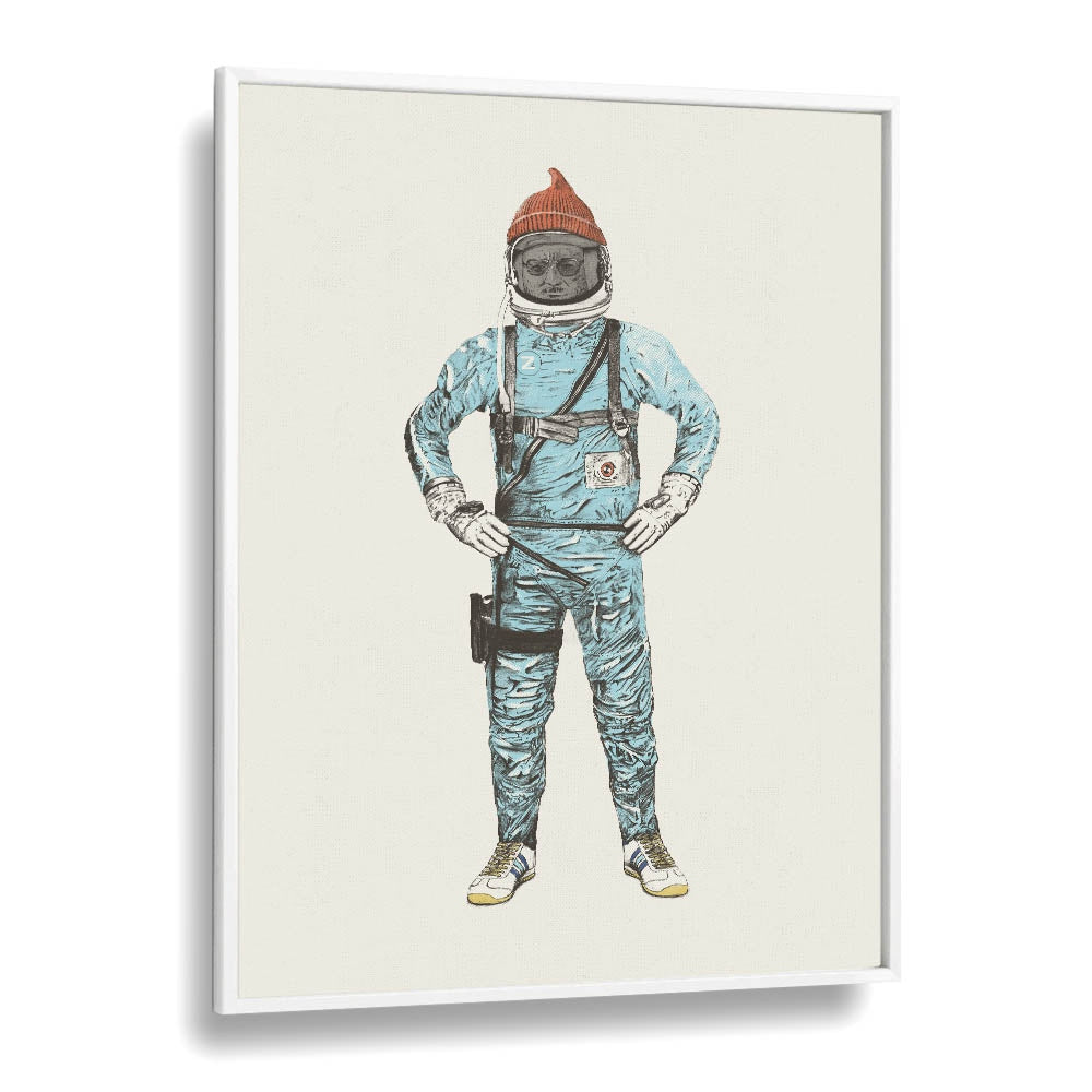 Framed print of "Zissou In Space, Fantasy" by Florent Bodart, showcasing a whimsical astronaut in vibrant colors.