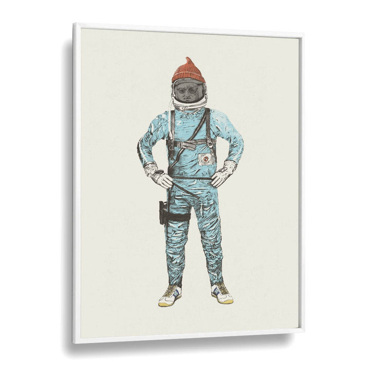 Framed print of "Zissou In Space, Fantasy" by Florent Bodart, showcasing a whimsical astronaut in vibrant colors.