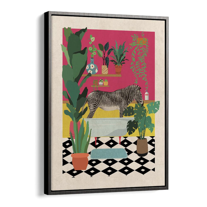 Whimsical Zebra Bathtime art print, perfect for kids' room paintings, adding joy to your child's space.