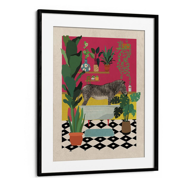 Whimsical Zebra Bathtime artwork, perfect for kids room paintings, adding joy and imagination to any space.