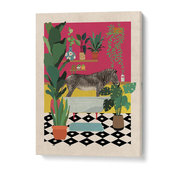 Whimsical Zebra Bathtime, a charming kids room painting that adds joy and imagination to your child's space.