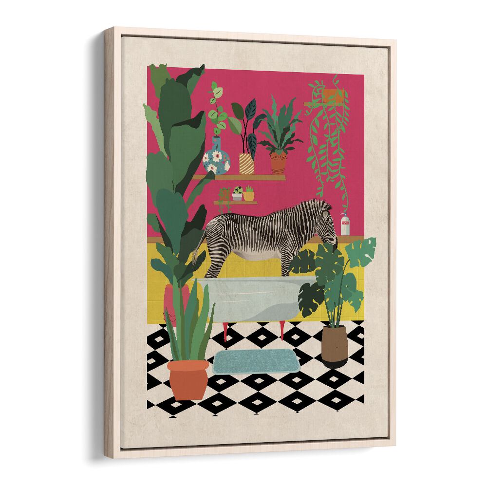 Whimsical Zebra Bathtime art print, perfect for kids' rooms, adding joy to your child's space with vibrant colors.