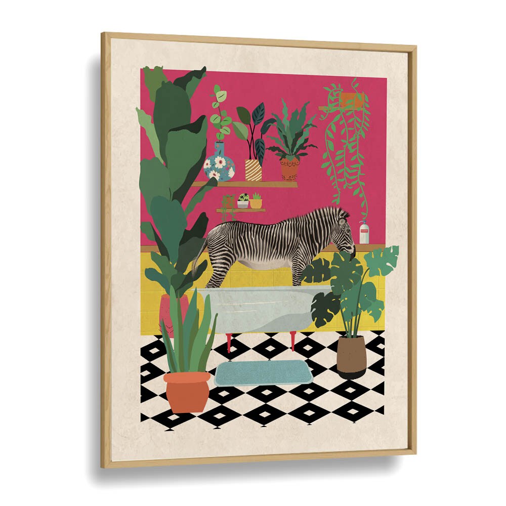 Whimsical Zebra Bathtime art print, perfect for kids' room, adds joy and imagination to your child's space.