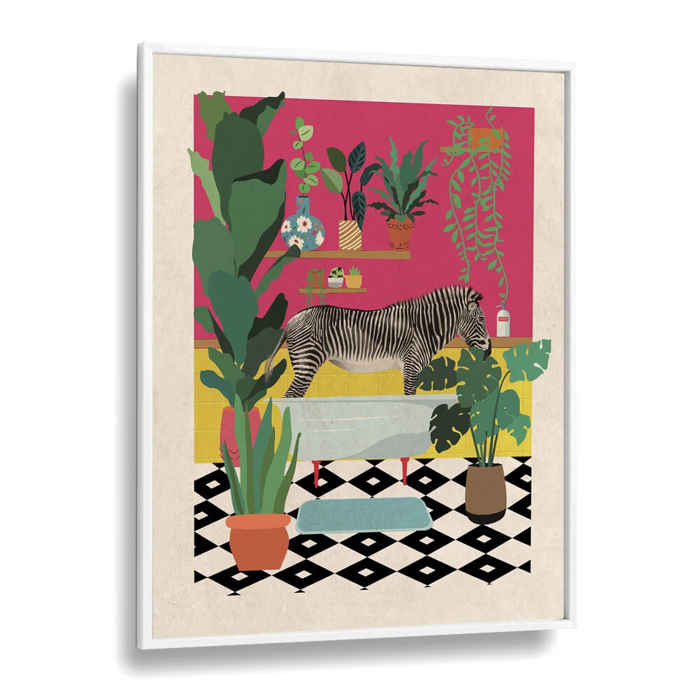 Whimsical Zebra Bathtime art print, perfect for kids' room paintings, adding joy and imagination to your child's space.