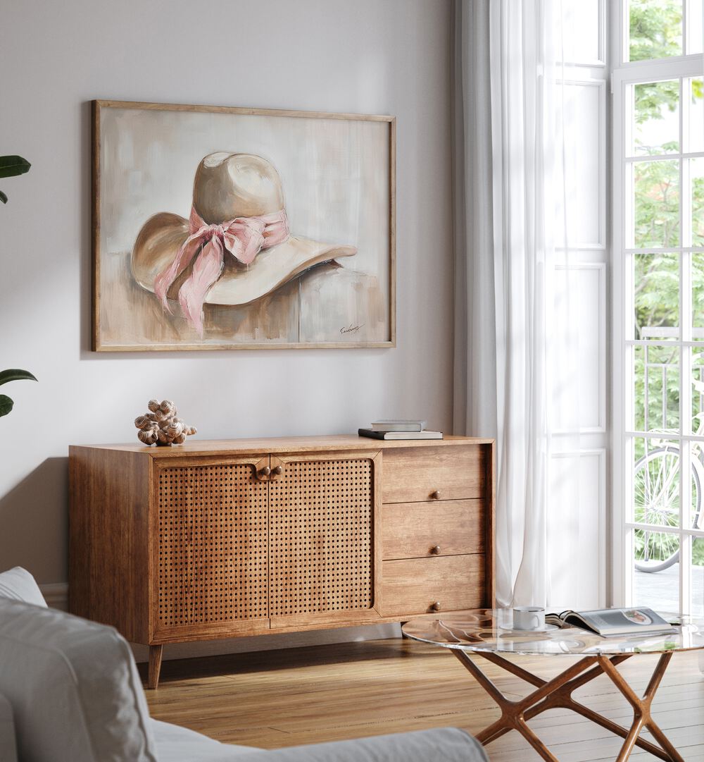 Vibrant art print featuring a beige hat, perfect for enhancing any stylish space. Discover the Beige Hat I today!
