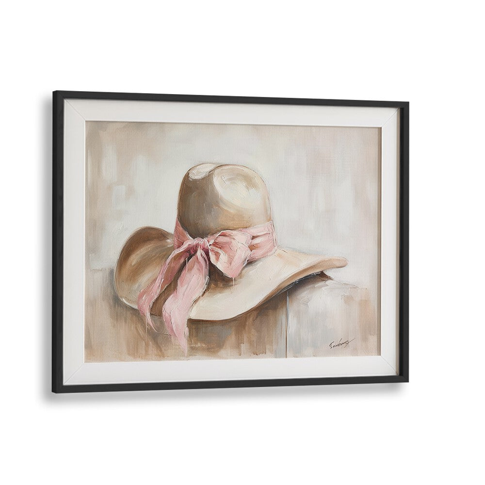 Elevate your decor with "A BEIGE HAT I, VIBRANT" wall art, showcasing a stylish hat in an elegant frame.