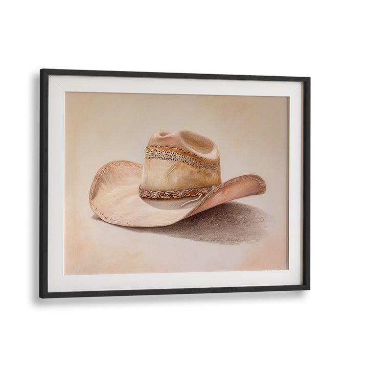 Stylish art print of A BEIGE HAT III, VIBRANT, showcasing elegance and character in a sleek black frame.