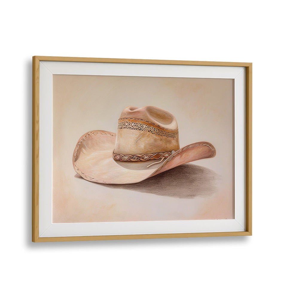Vibrant art print of A BEIGE HAT III in an elegant oak frame, perfect for enhancing your decor.