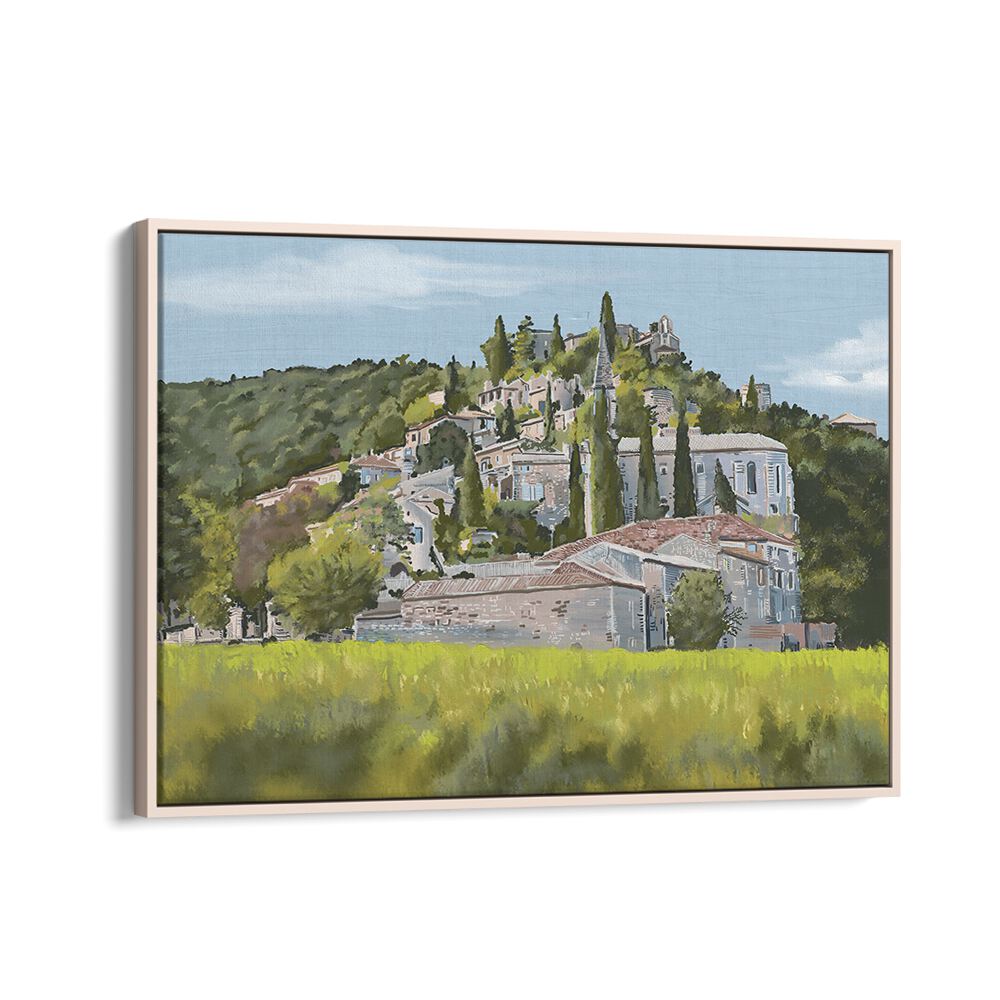A YESA Landscape Paintings showcase serene hills and charming architecture, enhancing any space with nature's beauty.