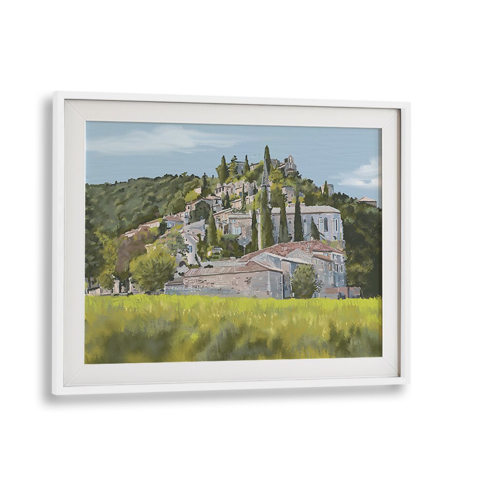 A YESA Landscape Paintings in a white frame, showcasing serene countryside beauty for elegant home decor.