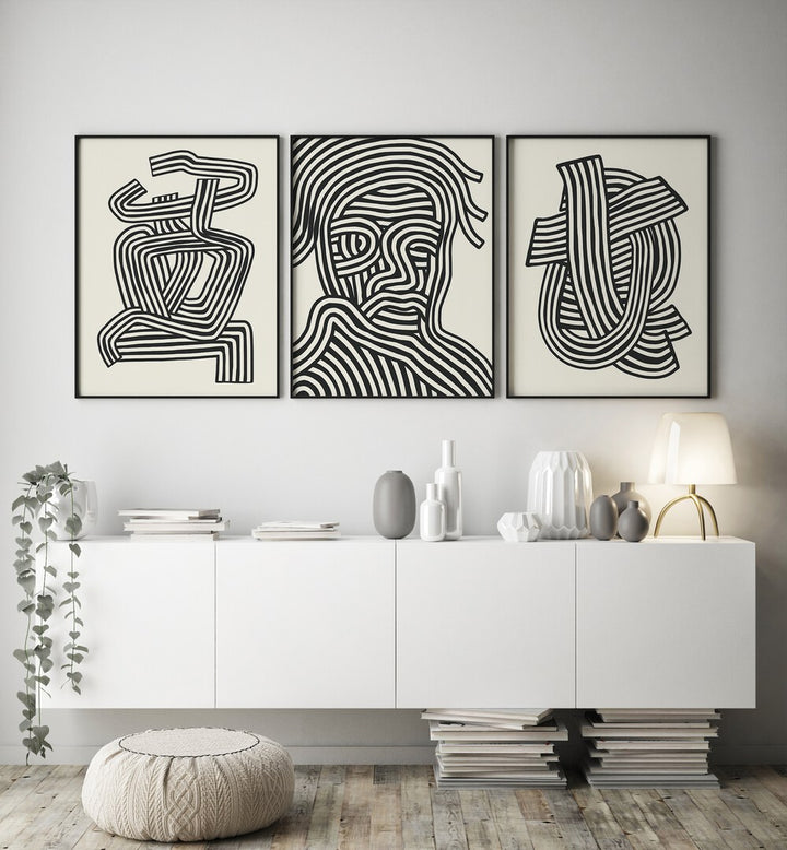 Sophisticated decor featuring the ABSTRACT LINES INFINITY, SET OF 3 PAINTINGS to enhance your living space.